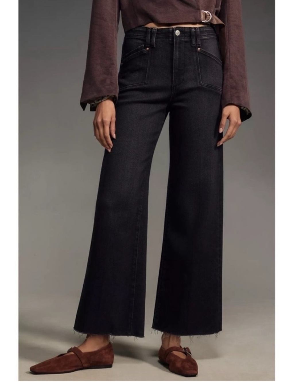 PAIGE Anessa Wide-Leg Ankle Jeans in Black Jasper 26